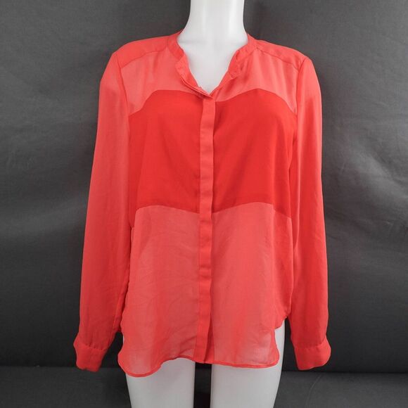 W118 Walter Baker Womens Top Medium Coral Sheer Office Layer Capsule Corp Flowy - Picture 1 of 14